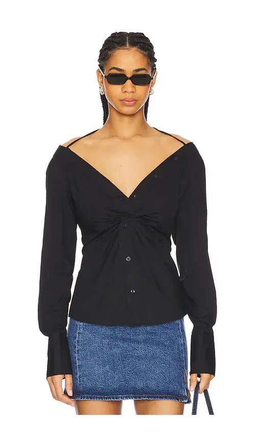 Good American Poplin Off Shoulder Top | Image 1 Good American Poplin Off Shoulder Top | Image 1
