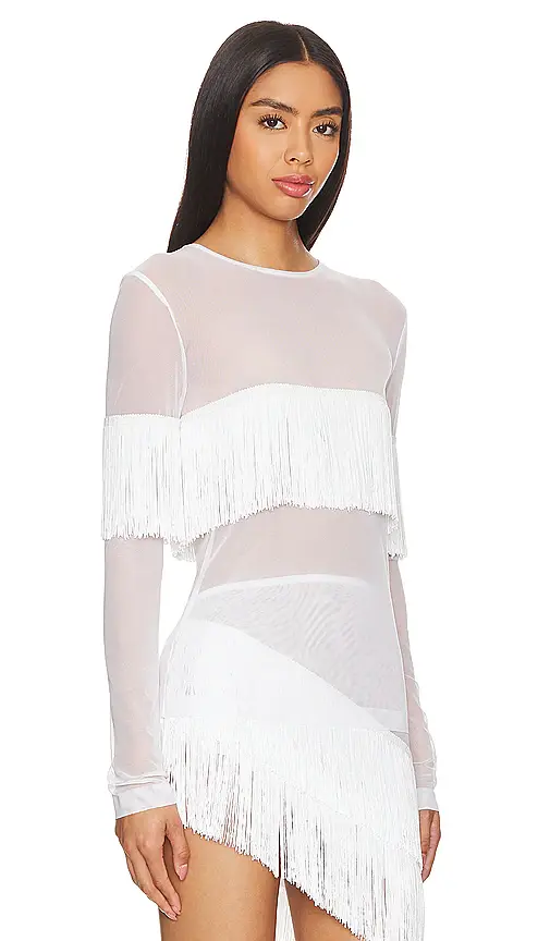 Norma Kamali Long Sleeve Crewneck Fringe Top | Thumbnail 2
