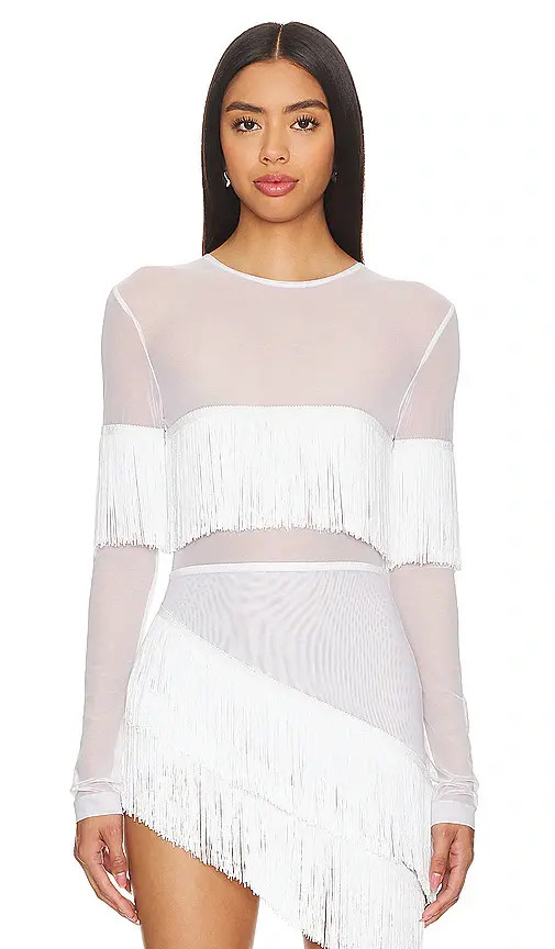 Norma Kamali Long Sleeve Crewneck Fringe Top | Image 1 Norma Kamali Long Sleeve Crewneck Fringe Top | Image 1