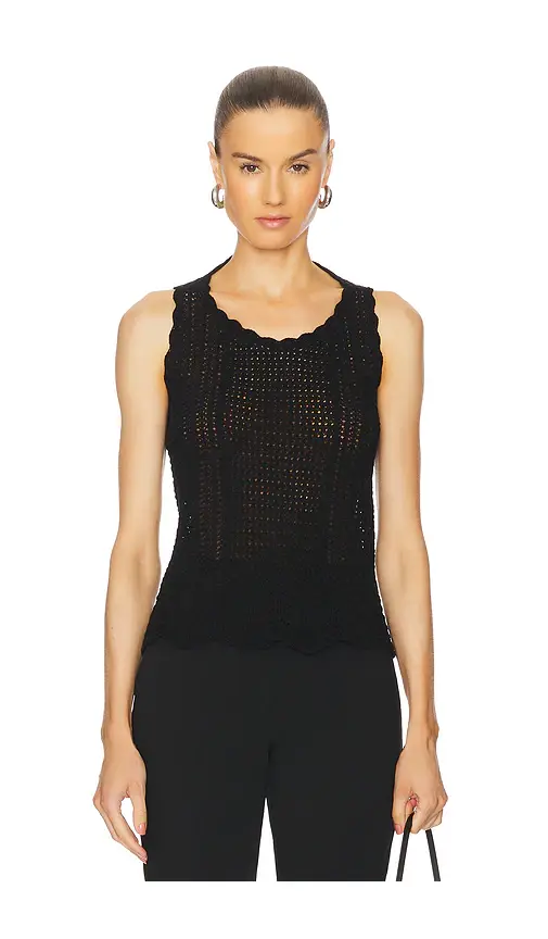 Norma Kamali Scoop Neck Tank Crochet Top | Image 1 Norma Kamali Scoop Neck Tank Crochet Top | Image 1