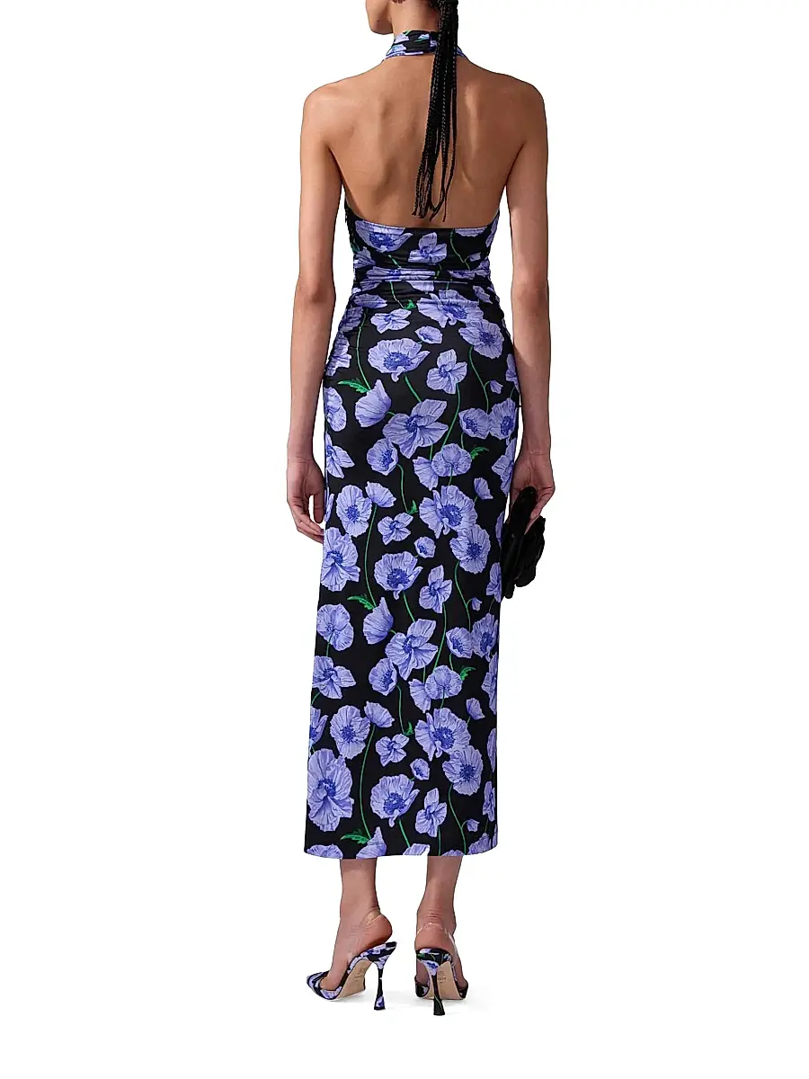 Carolina Herrera Women's Floral Gathered Halter Midi-Dress - Black Multi | Thumbnail 3 Carolina Herrera Women's Floral Gathered Halter Midi-Dress - Black Multi | Thumbnail 3