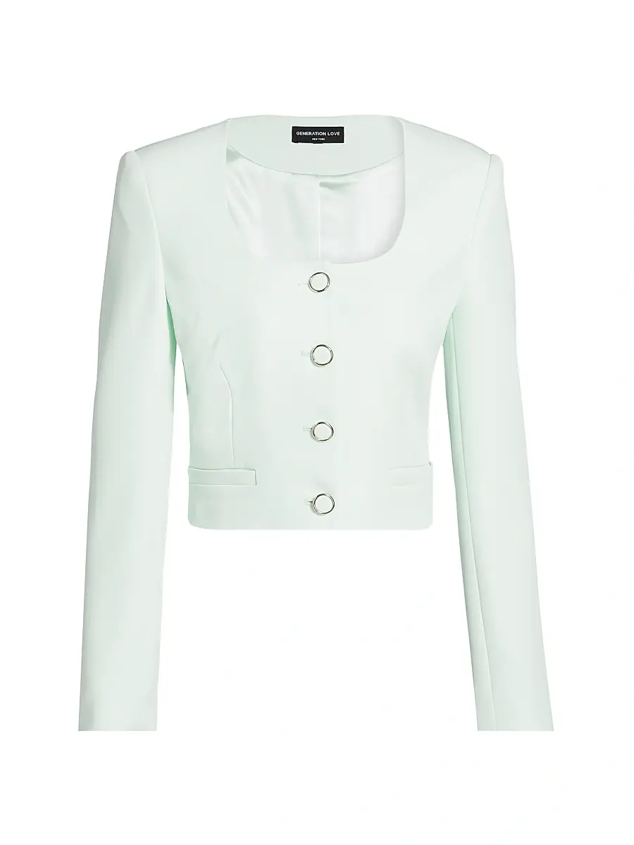 Generation Love Women's Jina Stretch-Crepe Crop Blazer - Seafoam | Image 1 Generation Love Women's Jina Stretch-Crepe Crop Blazer - Seafoam | Image 1