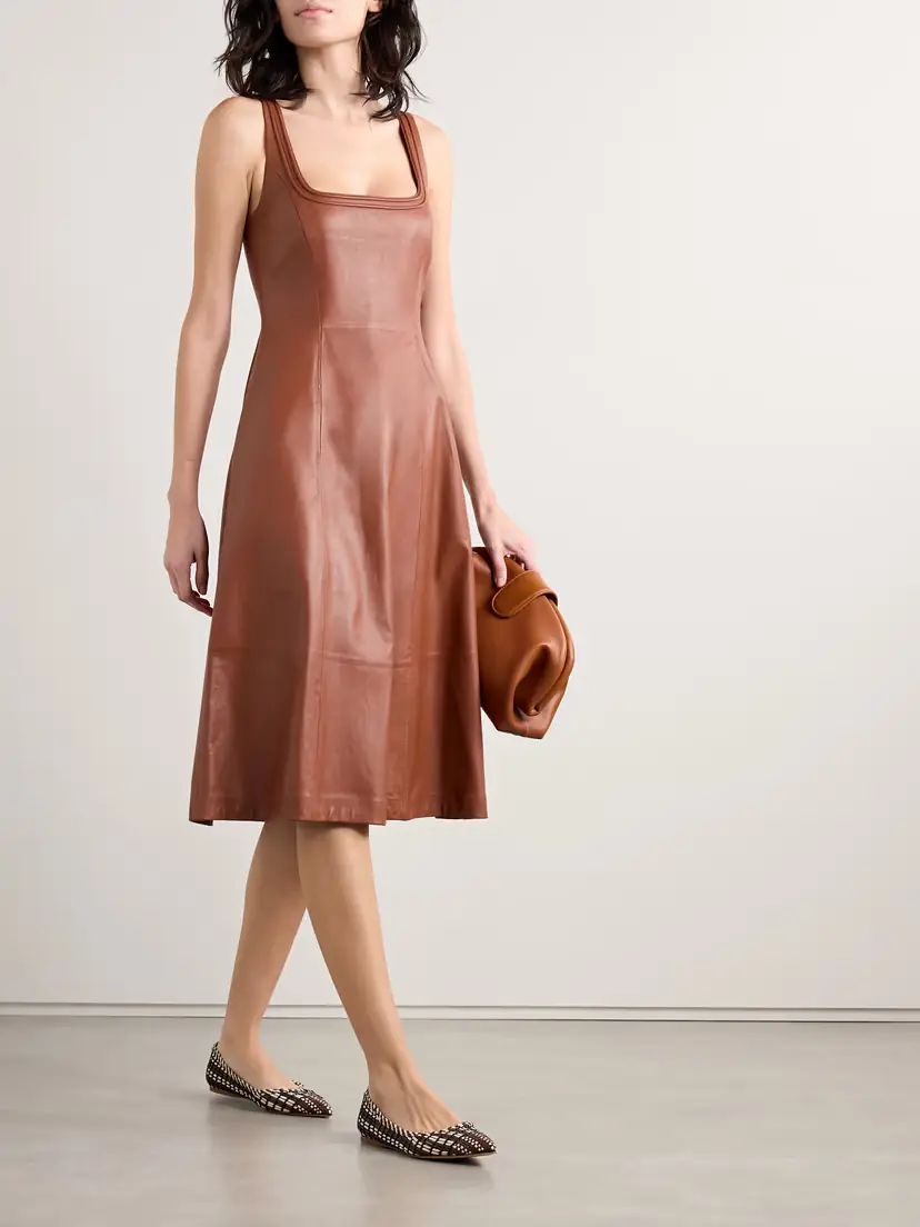 Gabriela Hearst Adaline Pleated Leather Midi Dress | Thumbnail 2 Gabriela Hearst Adaline Pleated Leather Midi Dress | Thumbnail 2