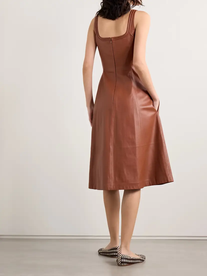 Gabriela Hearst Adaline Pleated Leather Midi Dress | Thumbnail 3 Gabriela Hearst Adaline Pleated Leather Midi Dress | Thumbnail 3