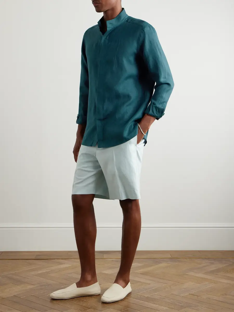 Zegna Grandad-Collar Oasi Linen Shirt - Men | Thumbnail 2 Zegna Grandad-Collar Oasi Linen Shirt - Men | Thumbnail 2