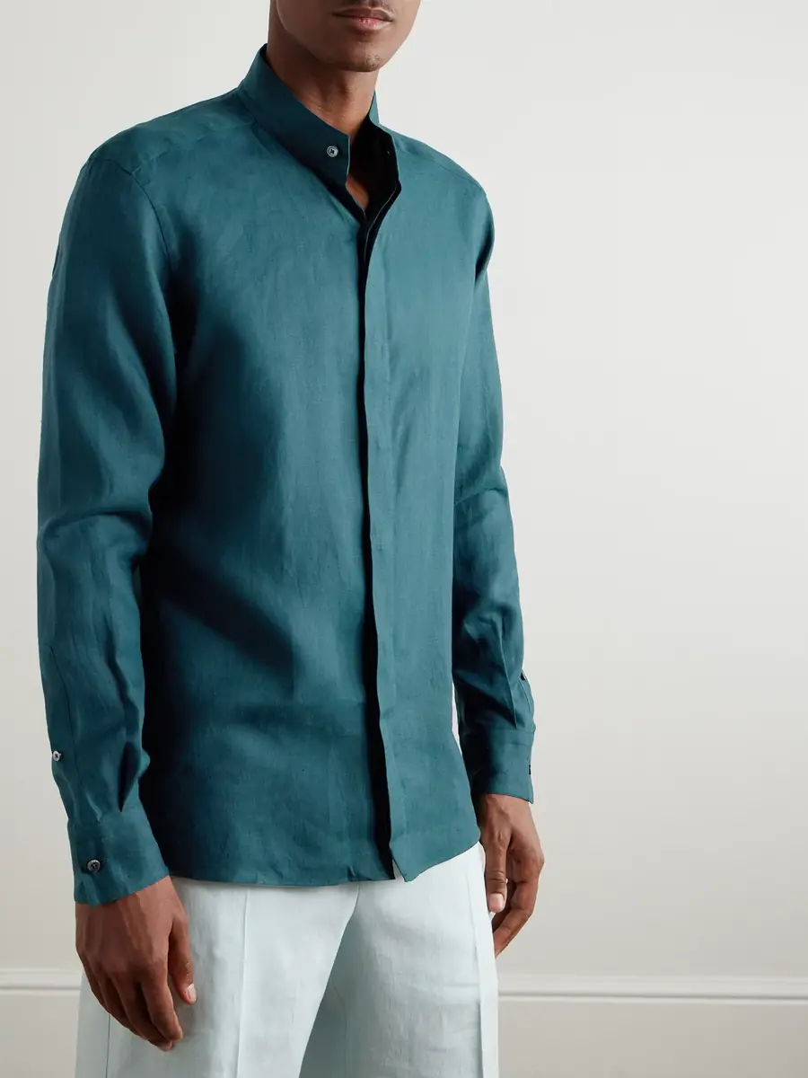 Zegna Grandad-Collar Oasi Linen Shirt - Men | Thumbnail 3 Zegna Grandad-Collar Oasi Linen Shirt - Men | Thumbnail 3