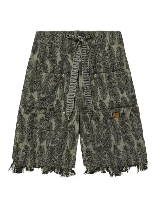 Magpie Straight-Leg Distressed Cotton-Jacquard Drawstring Shorts - Men Magpie Straight-Leg Distressed Cotton-Jacquard Drawstring Shorts - Men