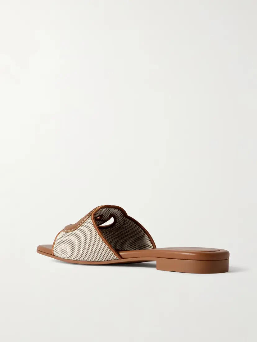 Gucci Canvas-trimmed Leather Slides | Thumbnail 3 Gucci Canvas-trimmed Leather Slides | Thumbnail 3