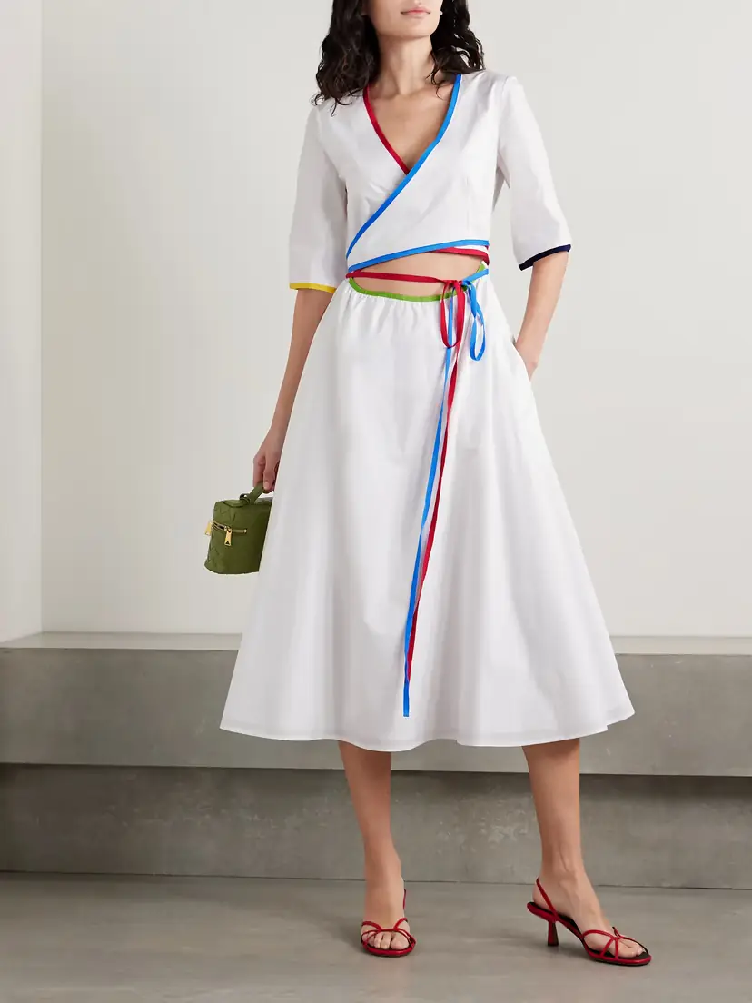 Rosie Assoulin Ribbon Grosgrain-trimmed Cotton-poplin Midi Wrap Dress | Thumbnail 2 Rosie Assoulin Ribbon Grosgrain-trimmed Cotton-poplin Midi Wrap Dress | Thumbnail 2