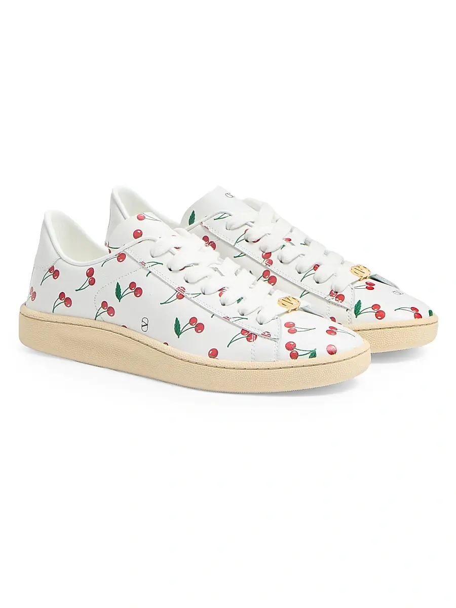 Valentino Women's Royco Sneakers in Nappa Calfskin with Cherryfic Pattern - White | Thumbnail 2 Valentino Women's Royco Sneakers in Nappa Calfskin with Cherryfic Pattern - White | Thumbnail 2