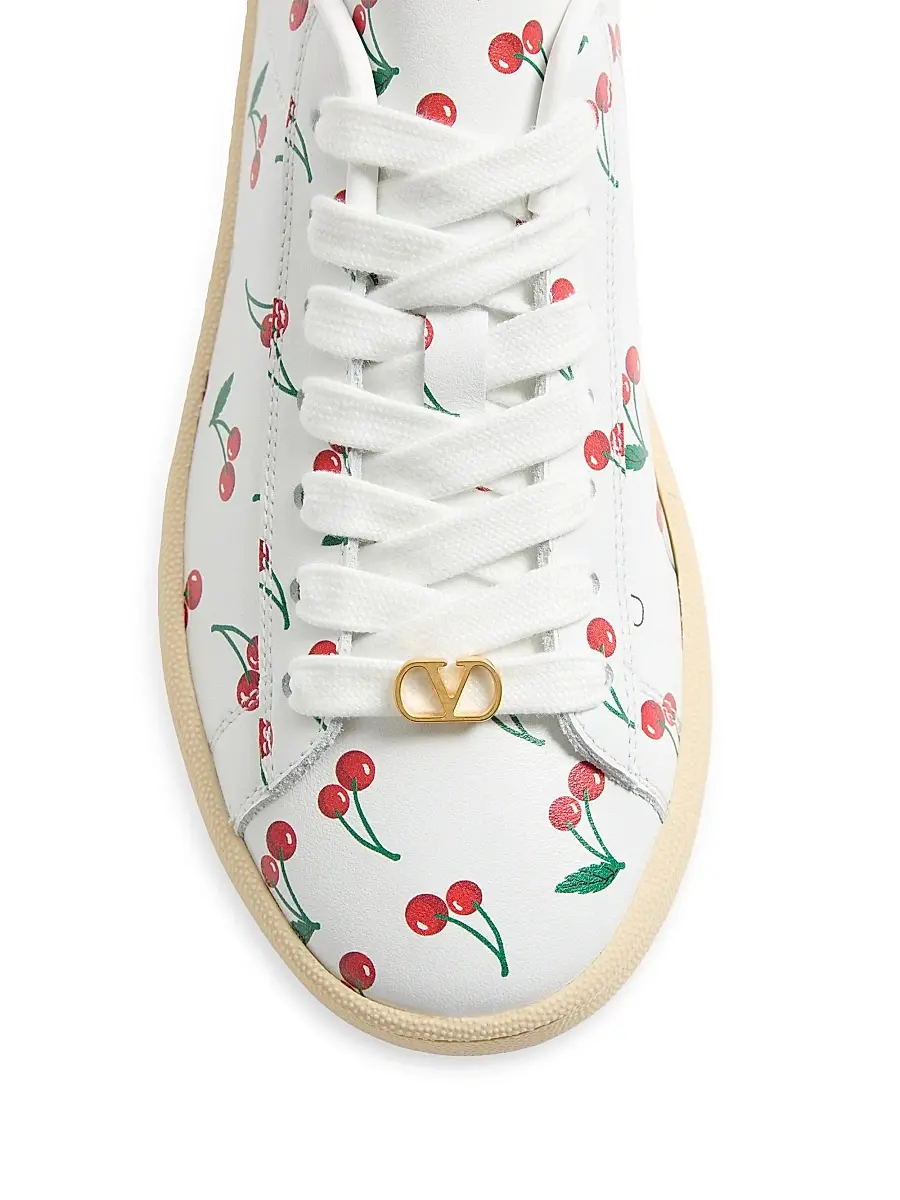 Valentino Women's Royco Sneakers in Nappa Calfskin with Cherryfic Pattern - White | Thumbnail 3 Valentino Women's Royco Sneakers in Nappa Calfskin with Cherryfic Pattern - White | Thumbnail 3