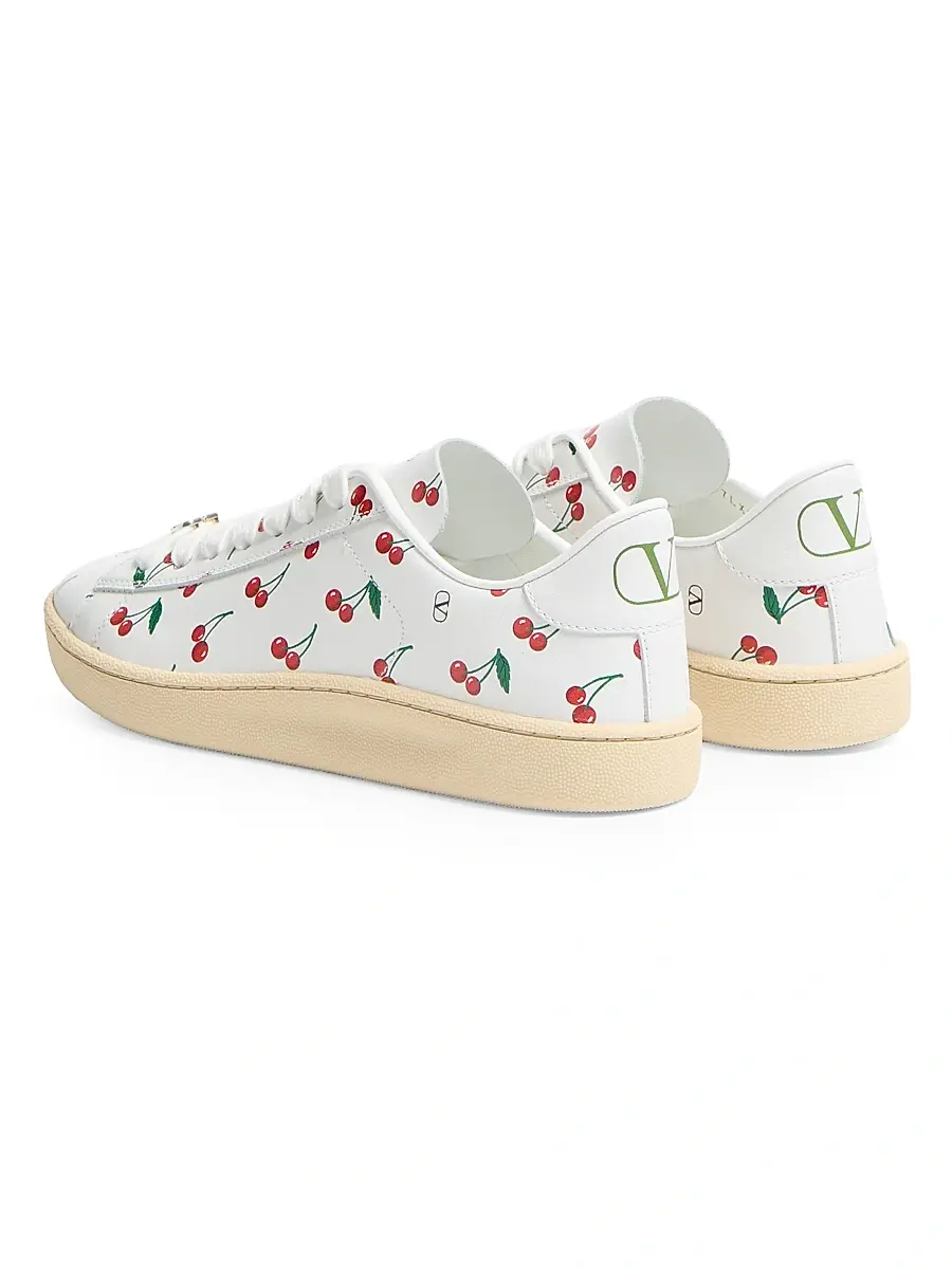 Valentino Women's Royco Sneakers in Nappa Calfskin with Cherryfic Pattern - White | Thumbnail 4 Valentino Women's Royco Sneakers in Nappa Calfskin with Cherryfic Pattern - White | Thumbnail 4