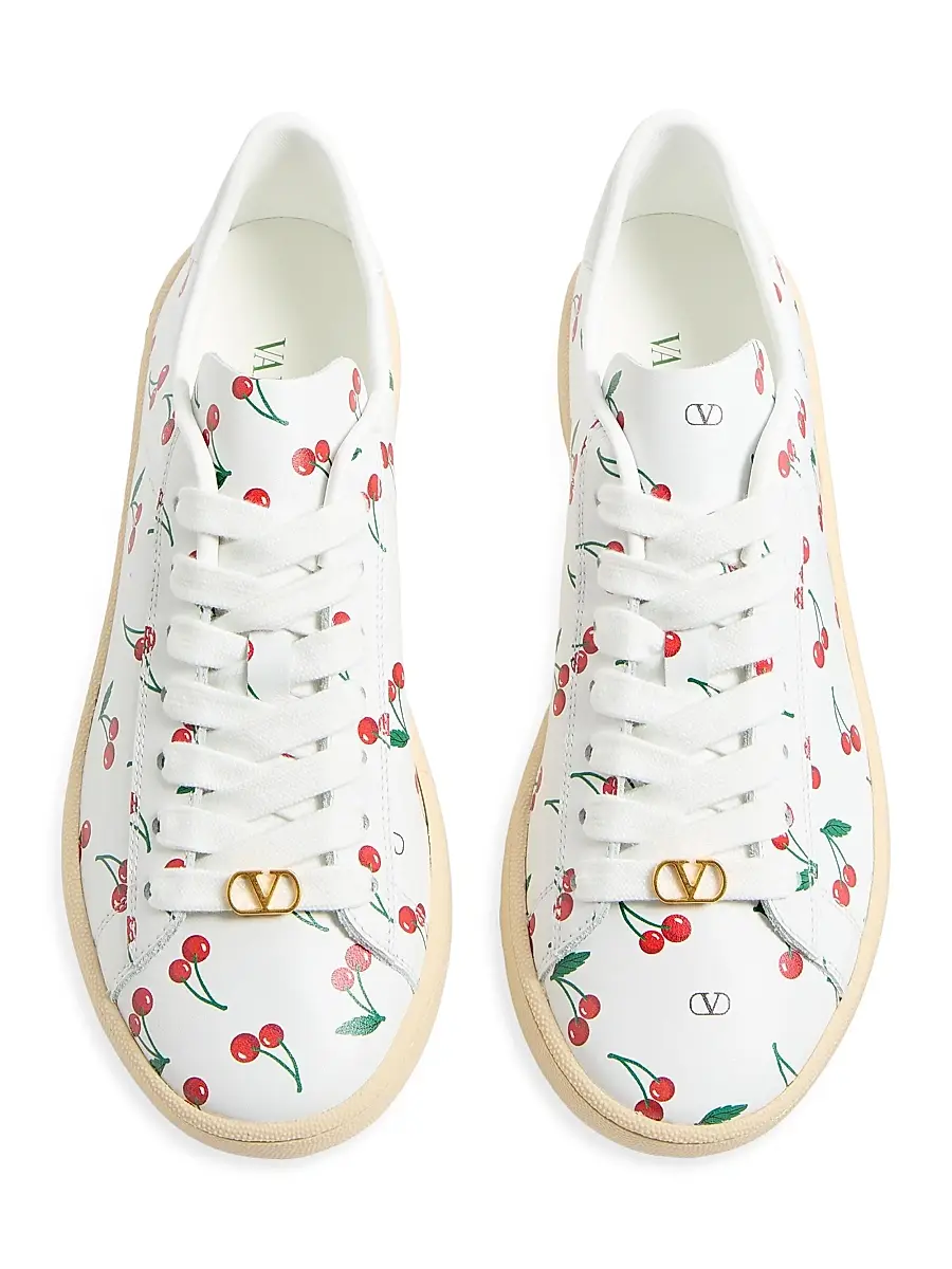 Valentino Women's Royco Sneakers in Nappa Calfskin with Cherryfic Pattern - White | Thumbnail 6 Valentino Women's Royco Sneakers in Nappa Calfskin with Cherryfic Pattern - White | Thumbnail 6