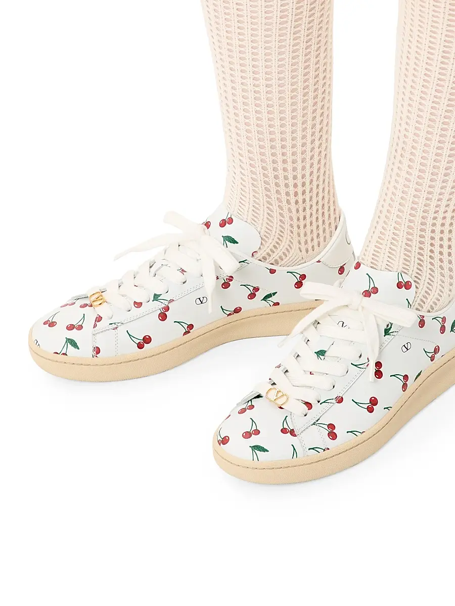 Valentino Women's Royco Sneakers in Nappa Calfskin with Cherryfic Pattern - White | Thumbnail 7 Valentino Women's Royco Sneakers in Nappa Calfskin with Cherryfic Pattern - White | Thumbnail 7