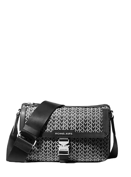 Michael Kors Collection Eli MK2000 Logo Jacquard Messenger Bag in Black - One Size by Michael Kors Mens