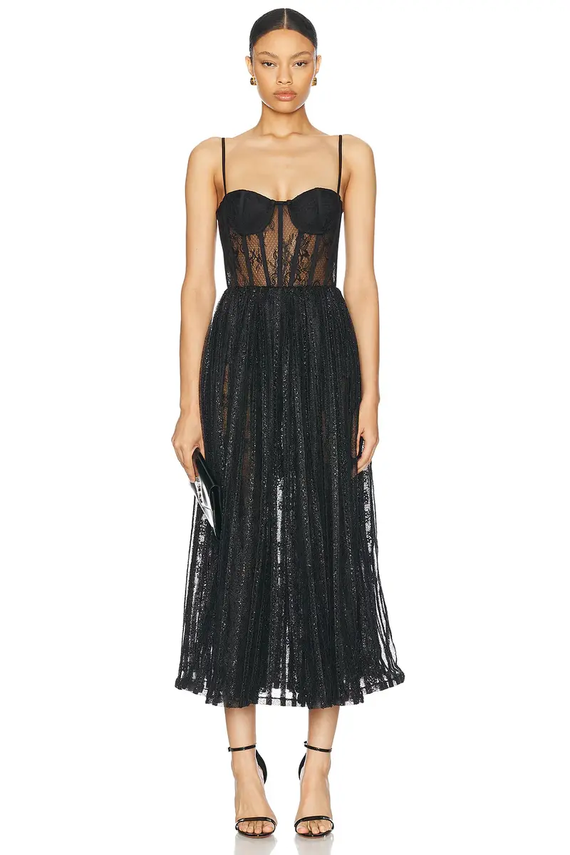 PatBo Lurex Tulle Bustier Midi Dress