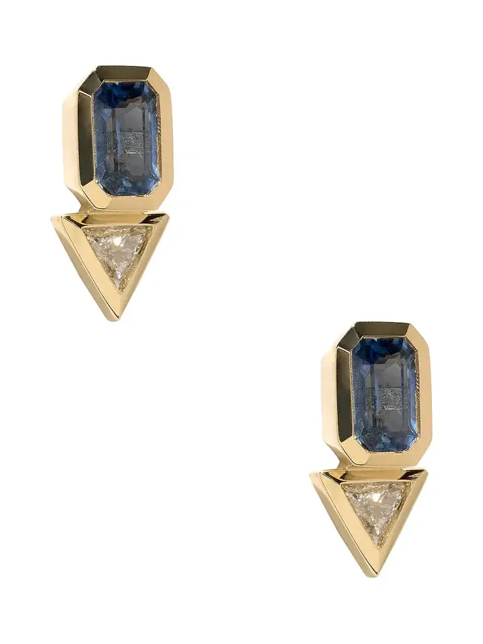 Sapphire & Trillion Diamond Stud Earrings