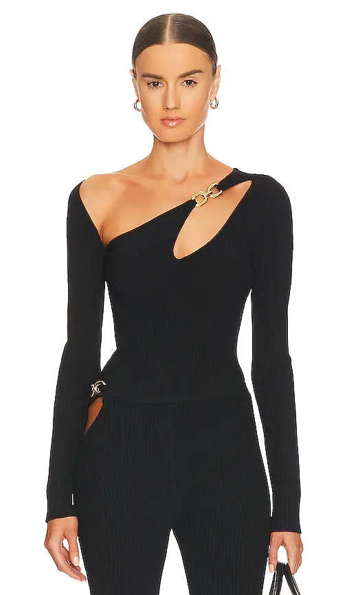 NICHOLAS Falda Asymmetrical Long Sleeve Double Rings Rib Knit Top | Image 1 NICHOLAS Falda Asymmetrical Long Sleeve Double Rings Rib Knit Top | Image 1