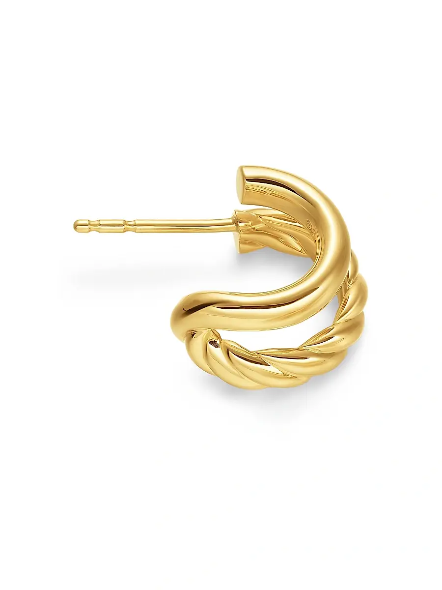 David Yurman Women's Mercer Double Hoop Huggie Earrings in 18K Yellow Gold, 13.5MM - Gold | Thumbnail 3