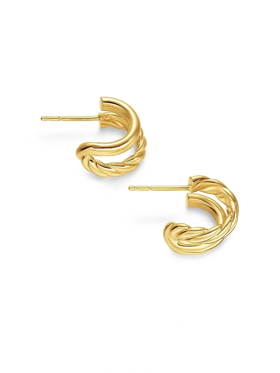 David Yurman Women's Mercer Double Hoop Huggie Earrings in 18K Yellow Gold, 13.5MM - Gold | Thumbnail 5