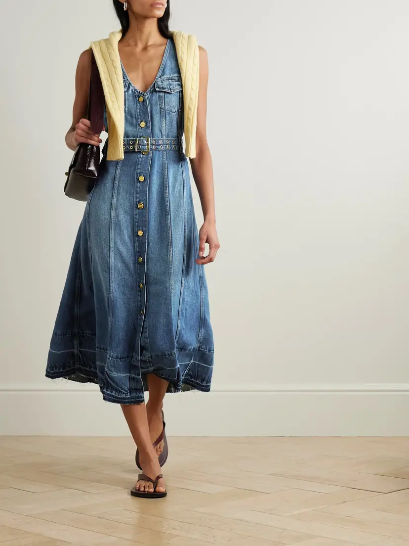Ganni Belted Frayed Denim Midi Dress | Thumbnail 2 Ganni Belted Frayed Denim Midi Dress | Thumbnail 2