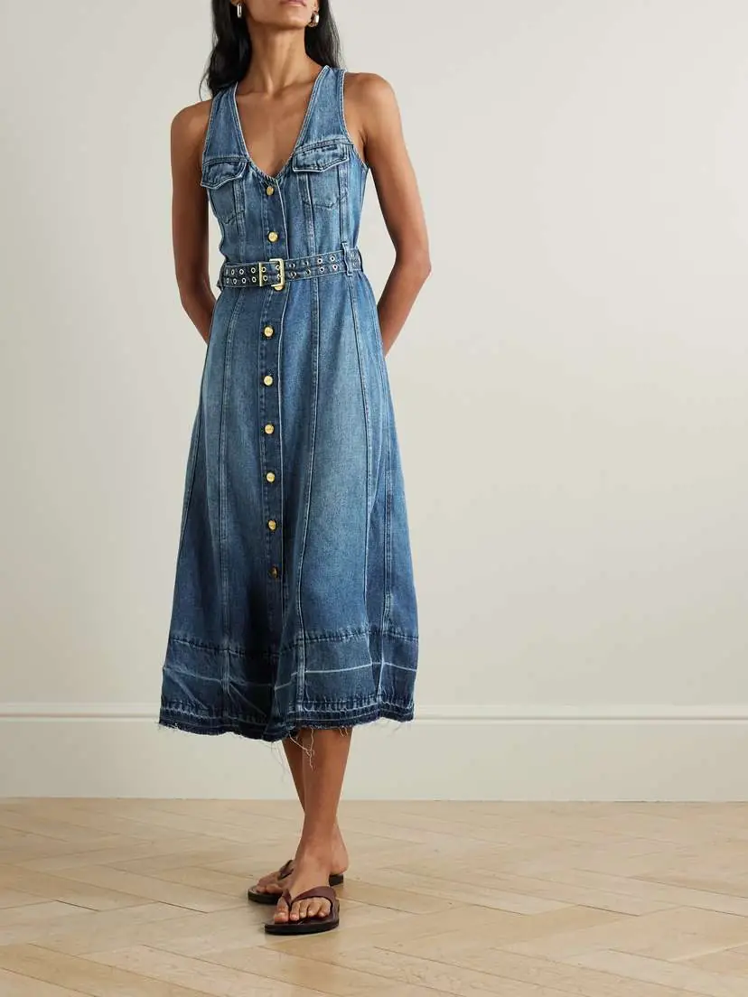 Ganni Belted Frayed Denim Midi Dress | Thumbnail 3 Ganni Belted Frayed Denim Midi Dress | Thumbnail 3