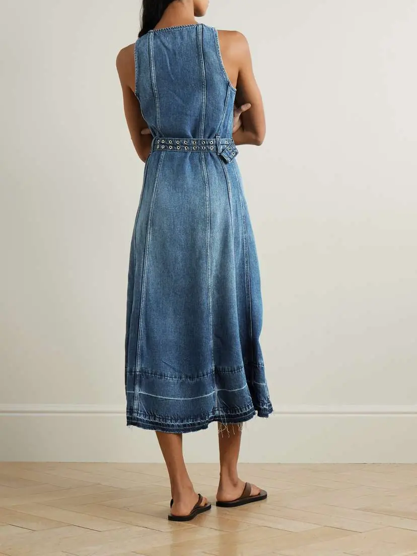 Ganni Belted Frayed Denim Midi Dress | Thumbnail 4 Ganni Belted Frayed Denim Midi Dress | Thumbnail 4