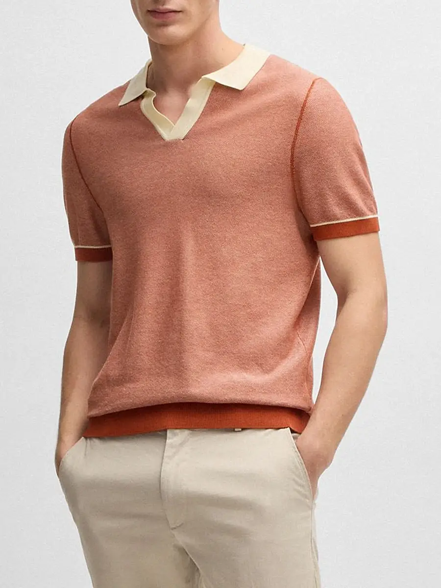 BOSS Men's Sweater with Johnny Collar - Orange | Thumbnail 2 BOSS Men's Sweater with Johnny Collar - Orange | Thumbnail 2