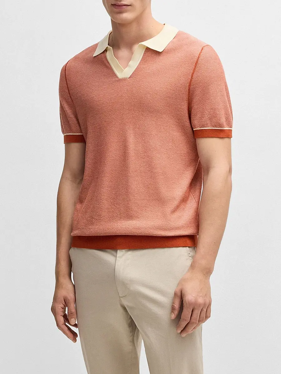 BOSS Men's Sweater with Johnny Collar - Orange | Thumbnail 3 BOSS Men's Sweater with Johnny Collar - Orange | Thumbnail 3