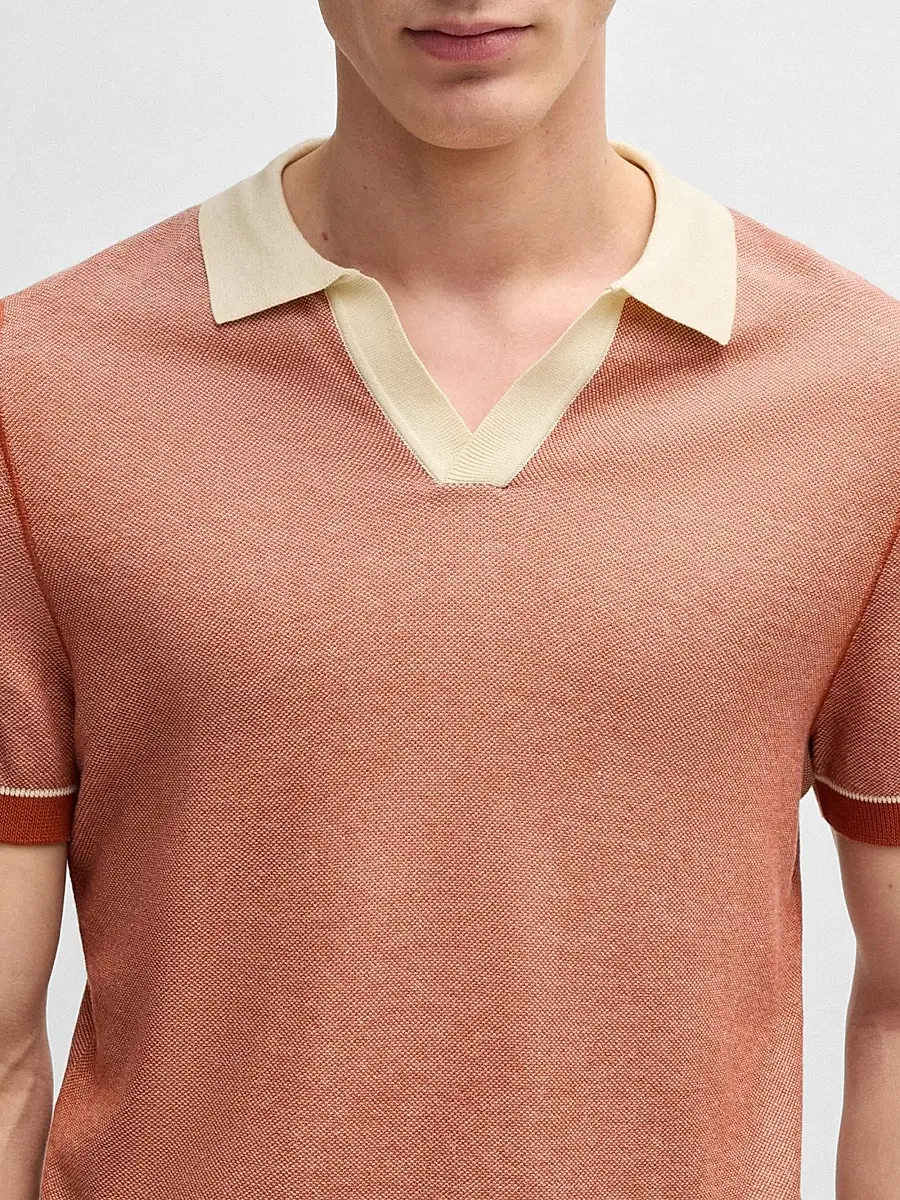 BOSS Men's Sweater with Johnny Collar - Orange | Thumbnail 5 BOSS Men's Sweater with Johnny Collar - Orange | Thumbnail 5