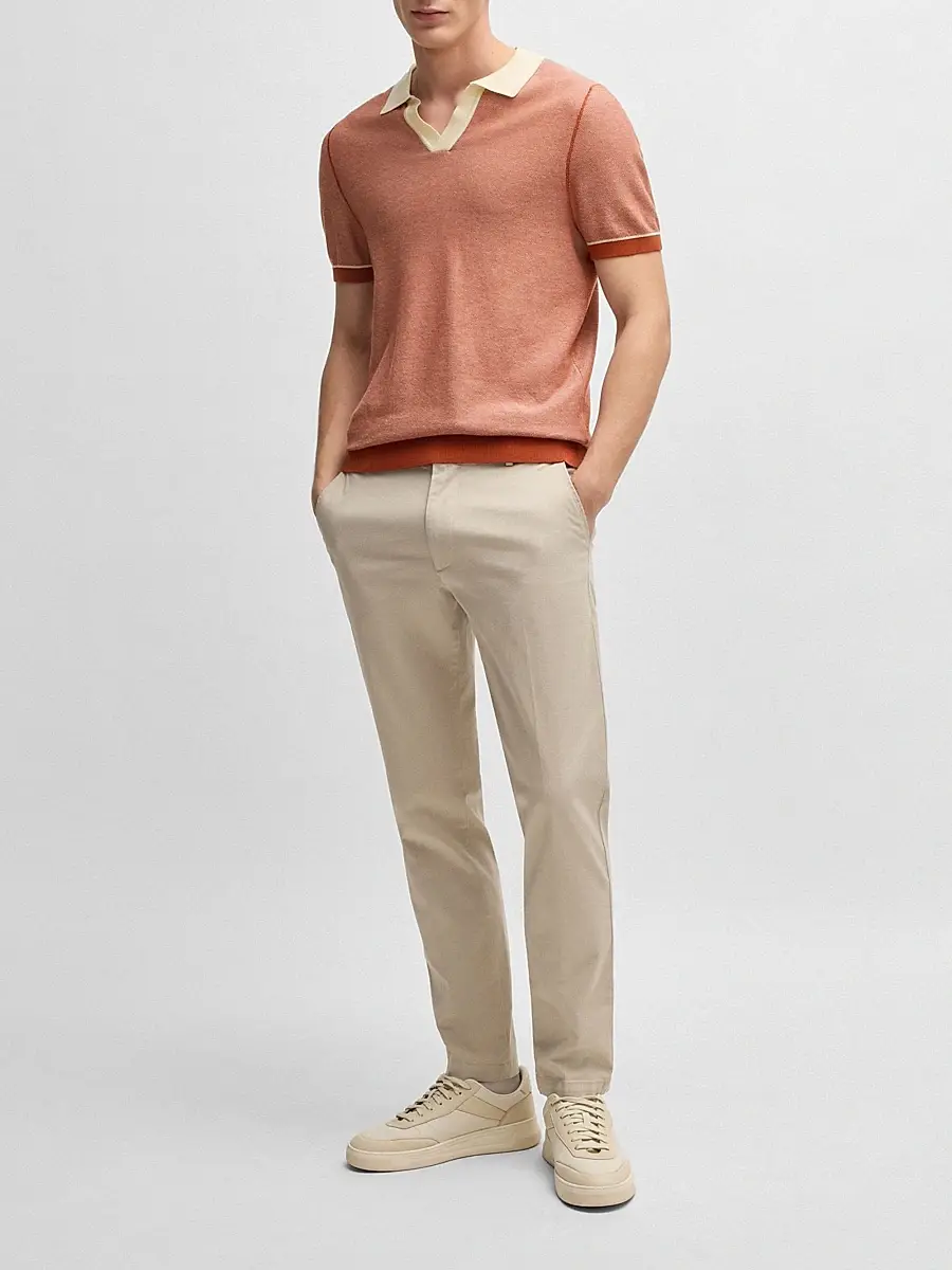 BOSS Men's Sweater with Johnny Collar - Orange | Thumbnail 6 BOSS Men's Sweater with Johnny Collar - Orange | Thumbnail 6
