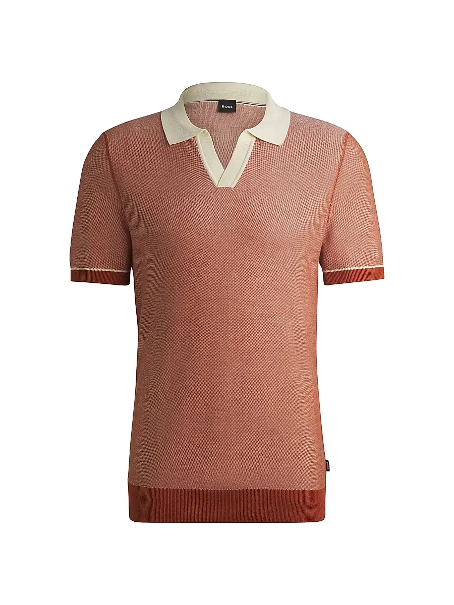BOSS Men's Sweater with Johnny Collar - Orange | Thumbnail 1 BOSS Men's Sweater with Johnny Collar - Orange | Thumbnail 1