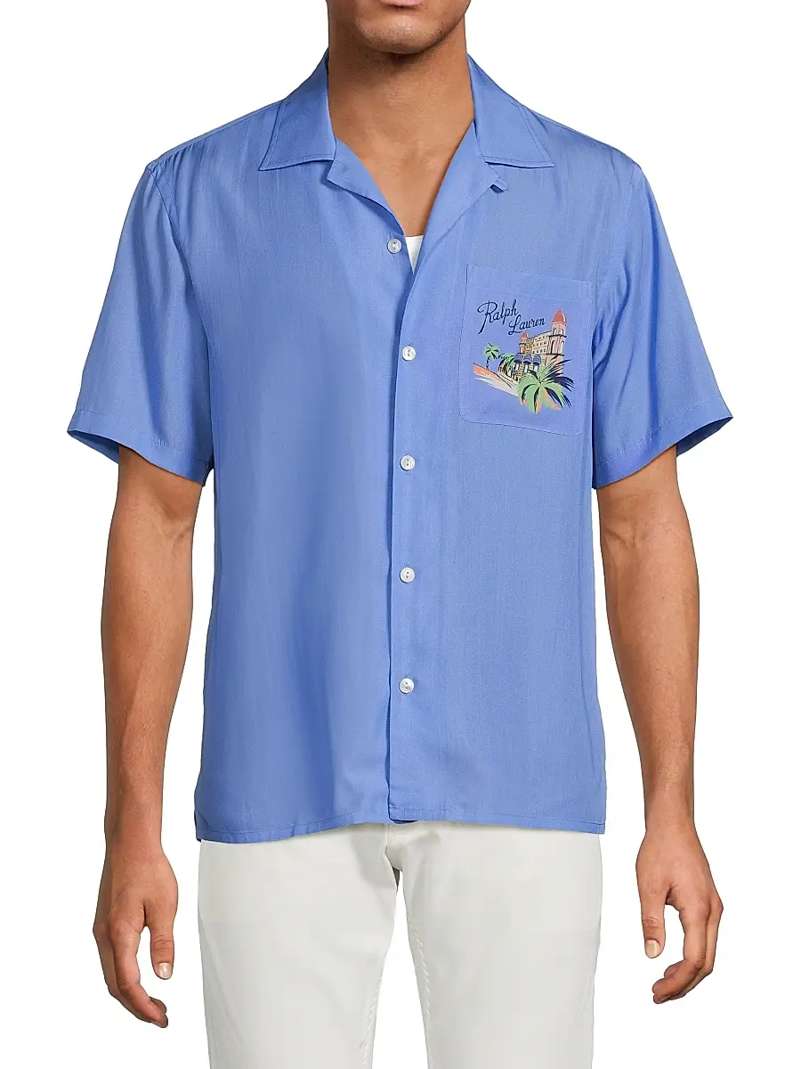 Ralph Lauren Purple Label Men's Capri Print Camp Collar Short-Sleeve Shirt | Thumbnail 3 Ralph Lauren Purple Label Men's Capri Print Camp Collar Short-Sleeve Shirt | Thumbnail 3