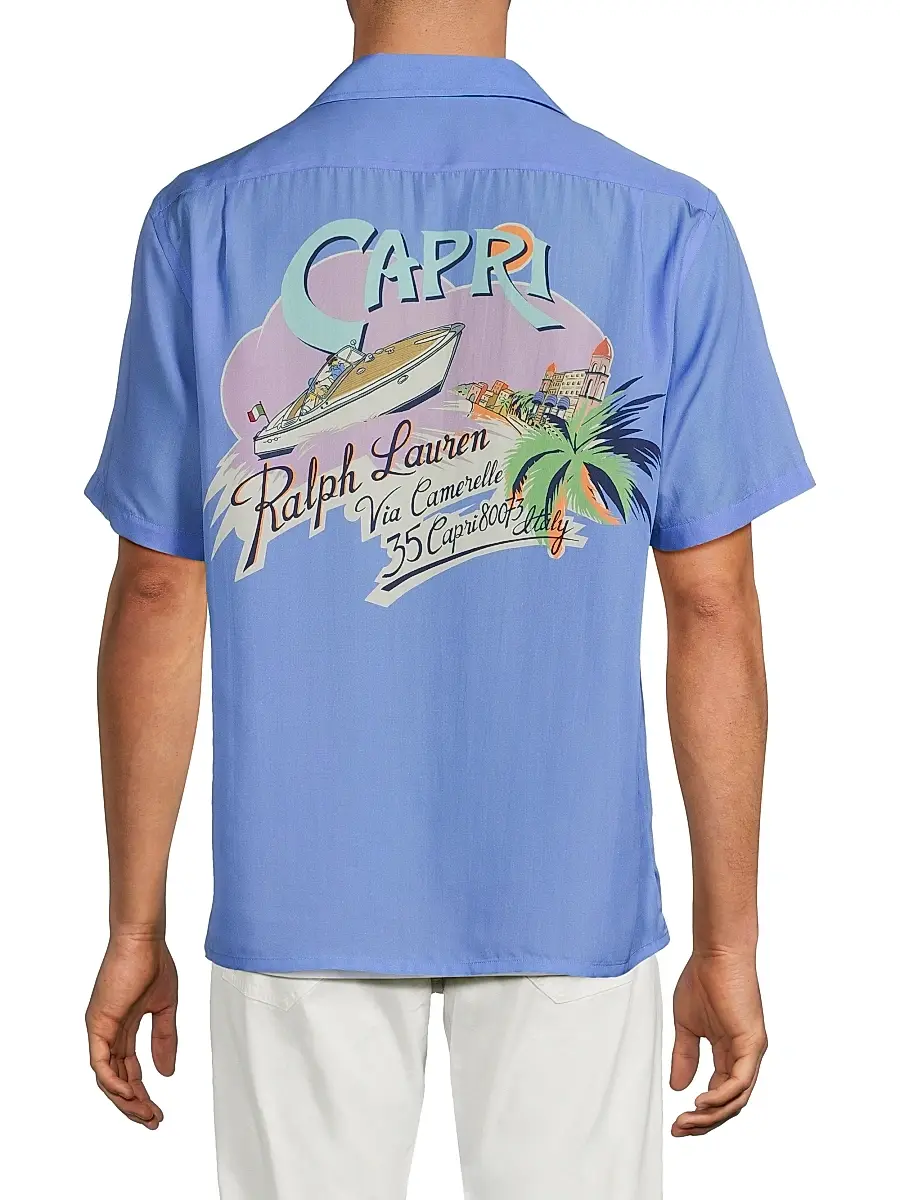 Ralph Lauren Purple Label Men's Capri Print Camp Collar Short-Sleeve Shirt | Thumbnail 5 Ralph Lauren Purple Label Men's Capri Print Camp Collar Short-Sleeve Shirt | Thumbnail 5