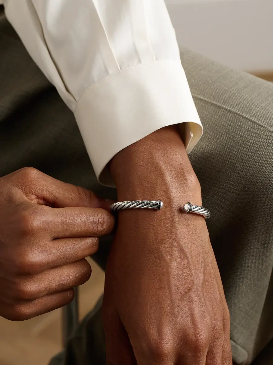 David Yurman Modern Cable Sterling Silver Blackened Diamond Cuff - Men | Thumbnail 2 David Yurman Modern Cable Sterling Silver Blackened Diamond Cuff - Men | Thumbnail 2