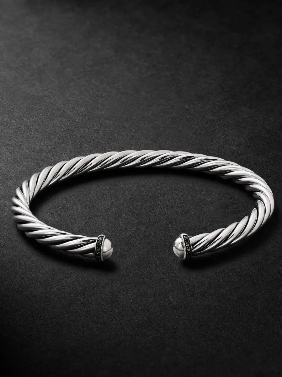 Modern Cable Sterling Silver Blackened Diamond Cuff - Men