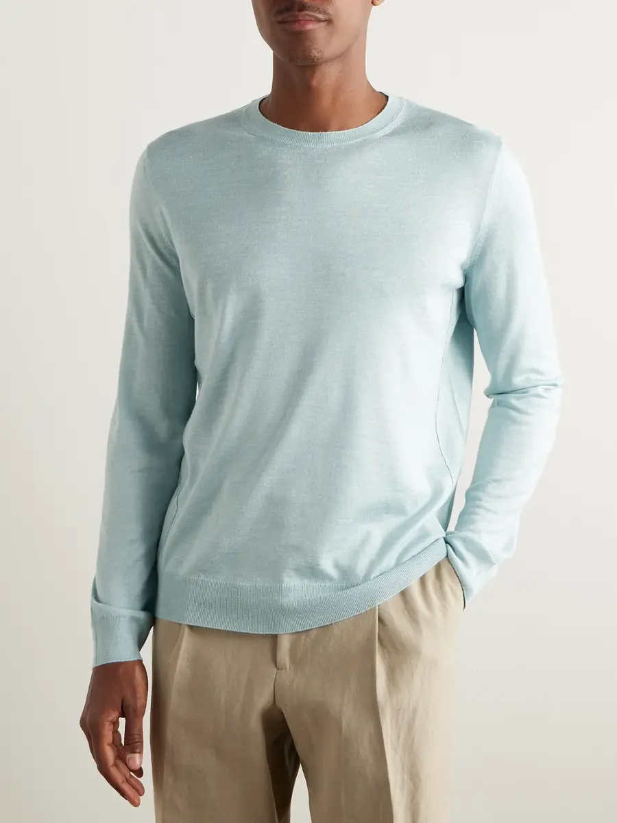 Zegna Mulberry Silk, Cashmere and Linen-Blend Sweater - Men | Thumbnail 3
