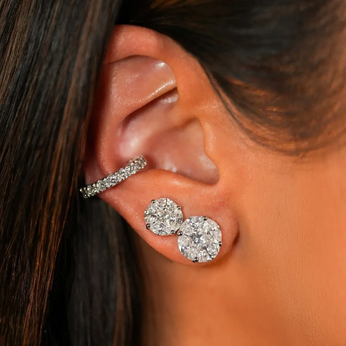 Wish Fine Jewelry 2.63ct Diamond 18K Gold Illusion Stud Earrings | Thumbnail 2 Wish Fine Jewelry 2.63ct Diamond 18K Gold Illusion Stud Earrings | Thumbnail 2