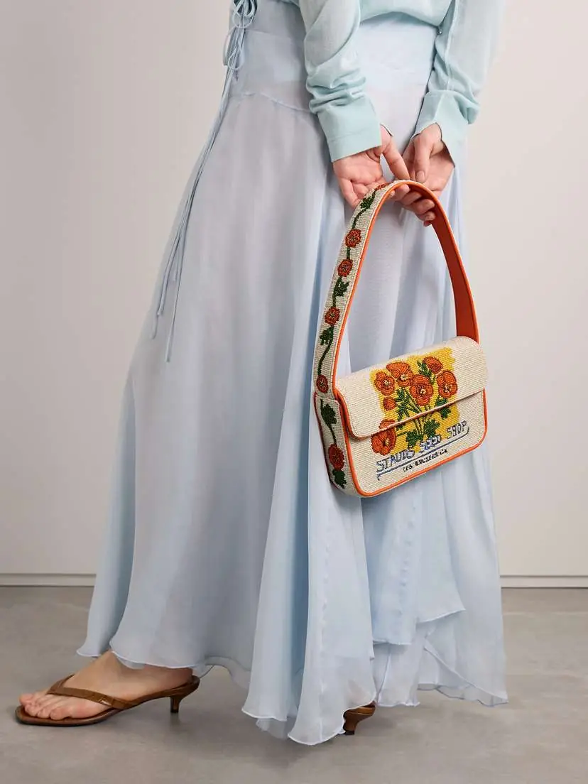 Staud Tommy Vegan-trimmed Bead-embellished Embroidered Satin Shoulder Bag | Thumbnail 2