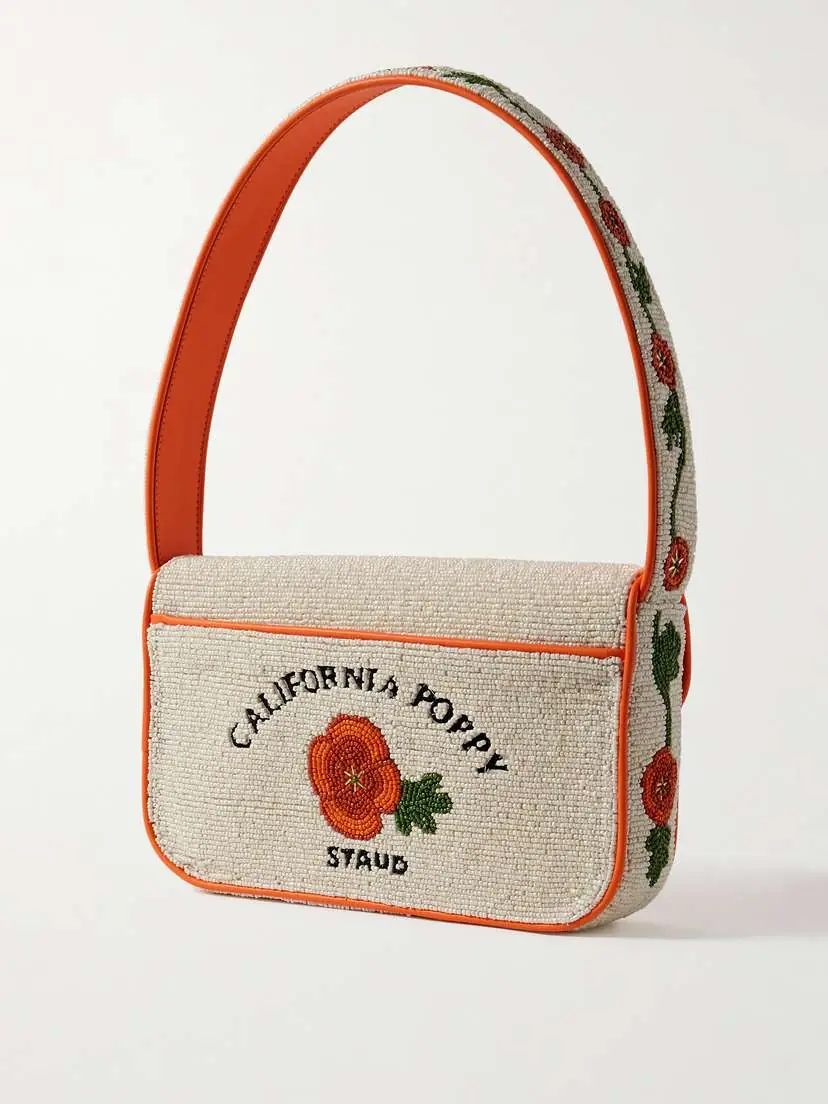 Staud Tommy Vegan-trimmed Bead-embellished Embroidered Satin Shoulder Bag | Thumbnail 3
