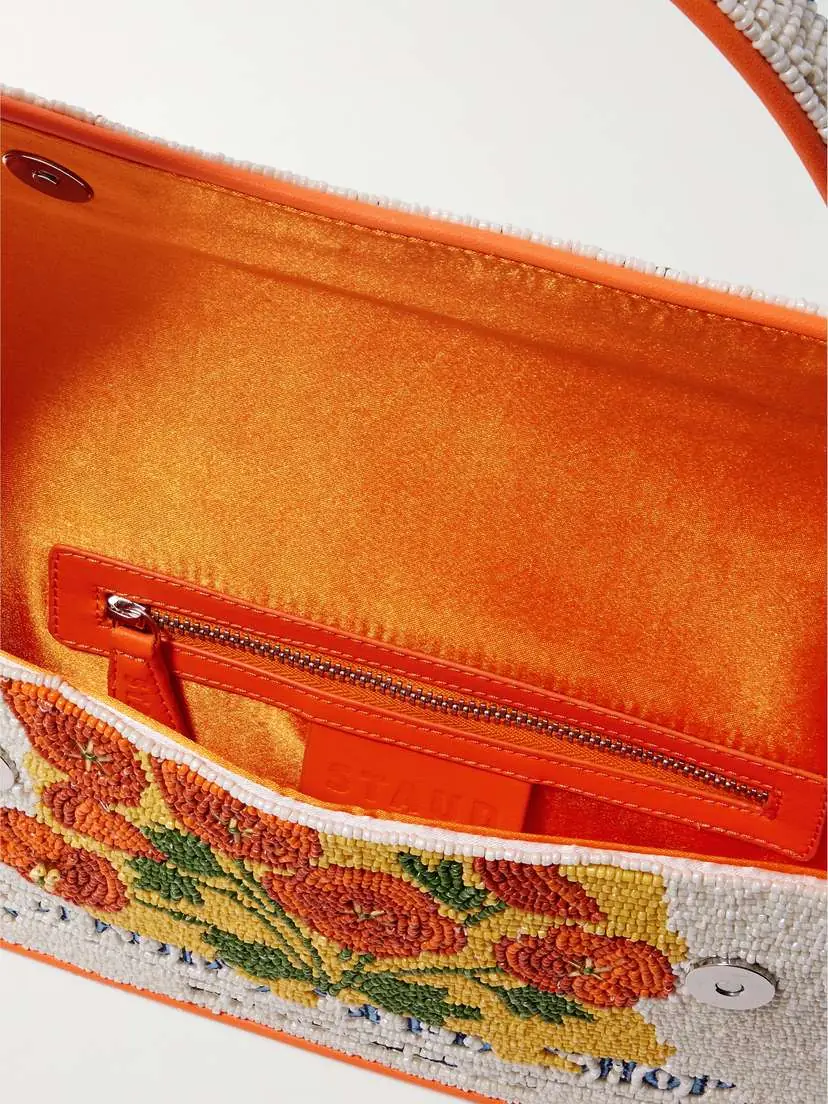 Staud Tommy Vegan-trimmed Bead-embellished Embroidered Satin Shoulder Bag | Thumbnail 5