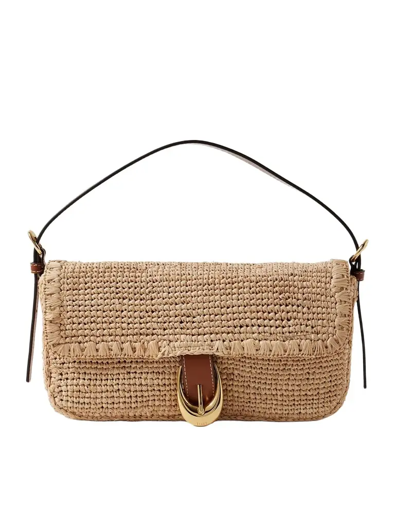 Staud Harlow Buckled Leather-trimmed Raffia Shoulder Bag | Image 1 Staud Harlow Buckled Leather-trimmed Raffia Shoulder Bag | Image 1