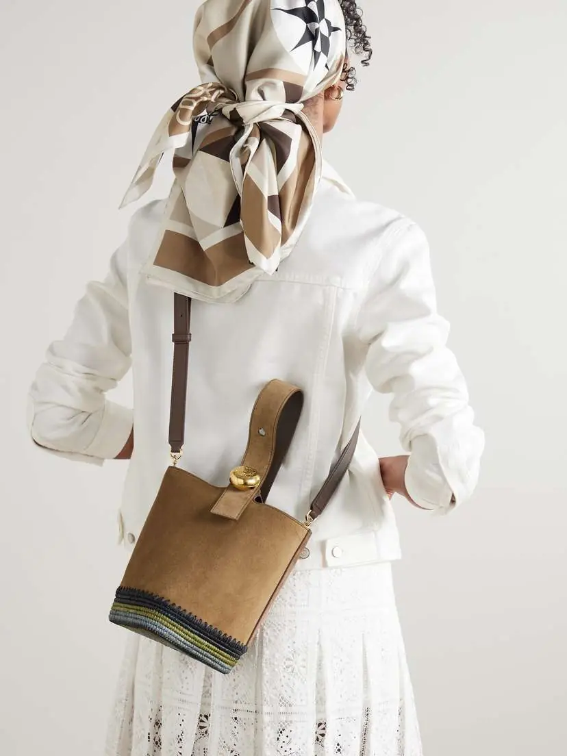 Loewe + Paula's Ibiza Pebble Mini Striped Raffia-trimmed Suede Tote | Thumbnail 2 Loewe + Paula's Ibiza Pebble Mini Striped Raffia-trimmed Suede Tote | Thumbnail 2