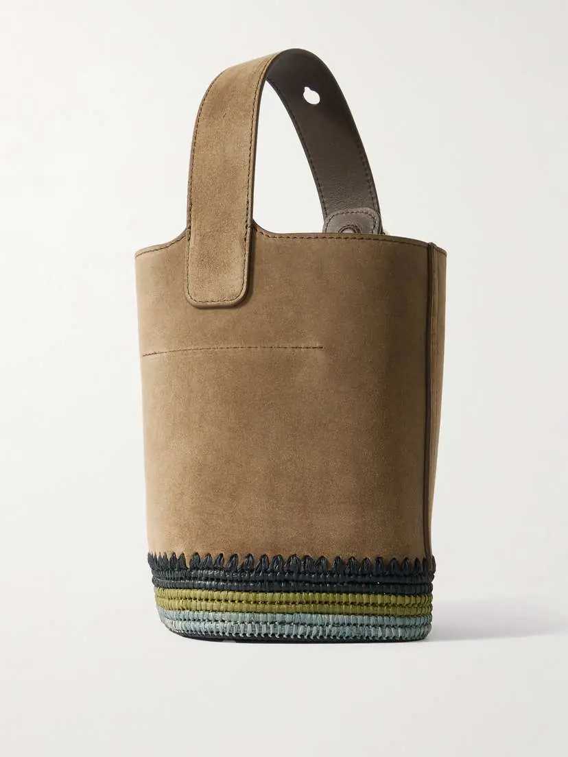Loewe + Paula's Ibiza Pebble Mini Striped Raffia-trimmed Suede Tote | Thumbnail 3 Loewe + Paula's Ibiza Pebble Mini Striped Raffia-trimmed Suede Tote | Thumbnail 3