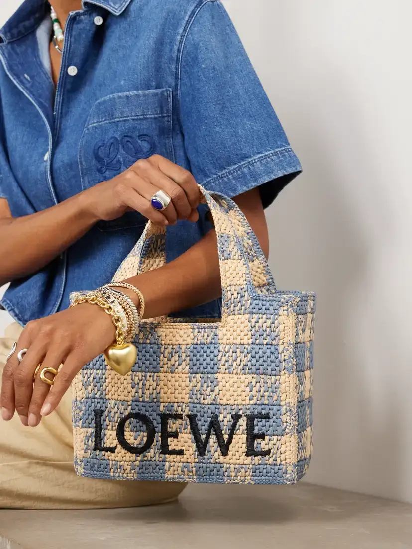 Loewe + Paula's Ibiza Embroidered Checked Raffia Tote | Thumbnail 2