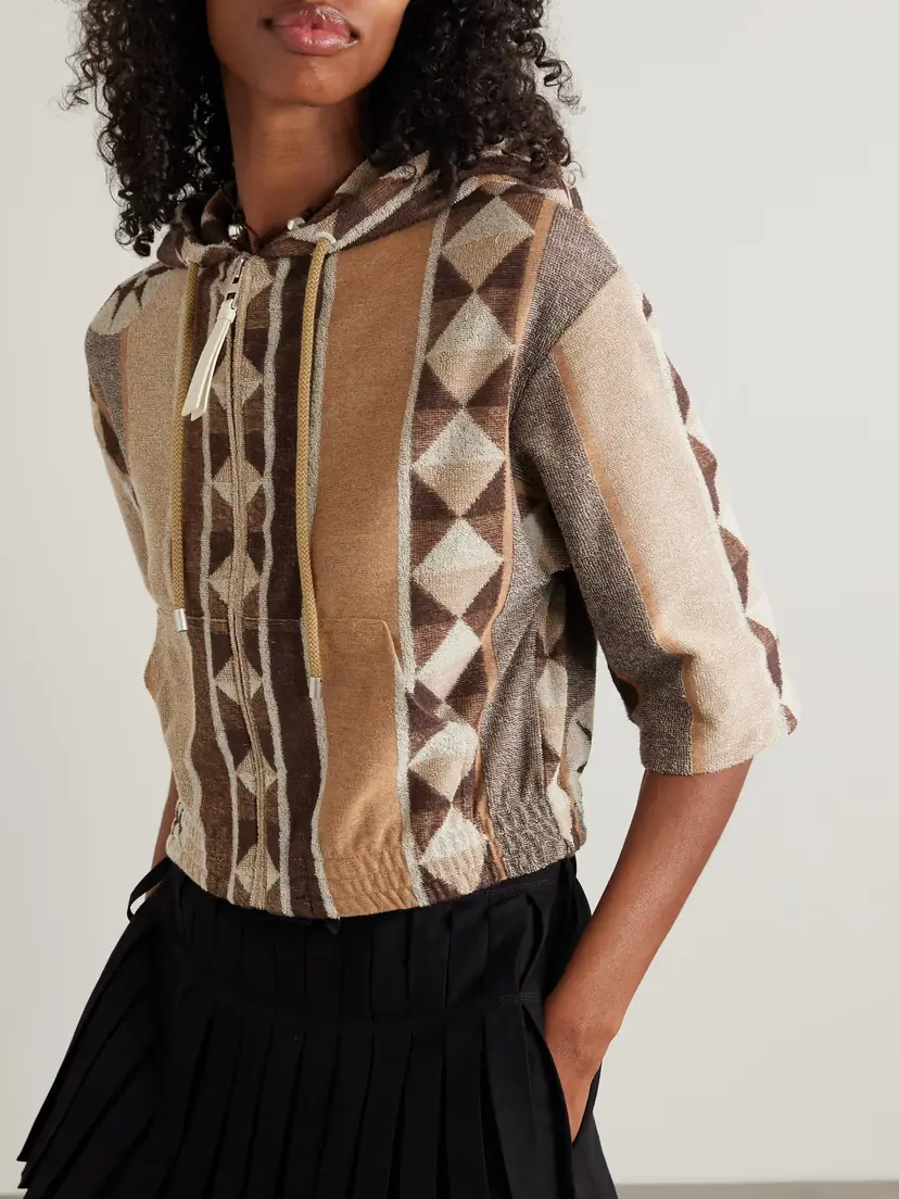 Loewe + Paula's Ibiza Cropped Jacquard-woven Cotton-blend Terry Hoodie | Thumbnail 3