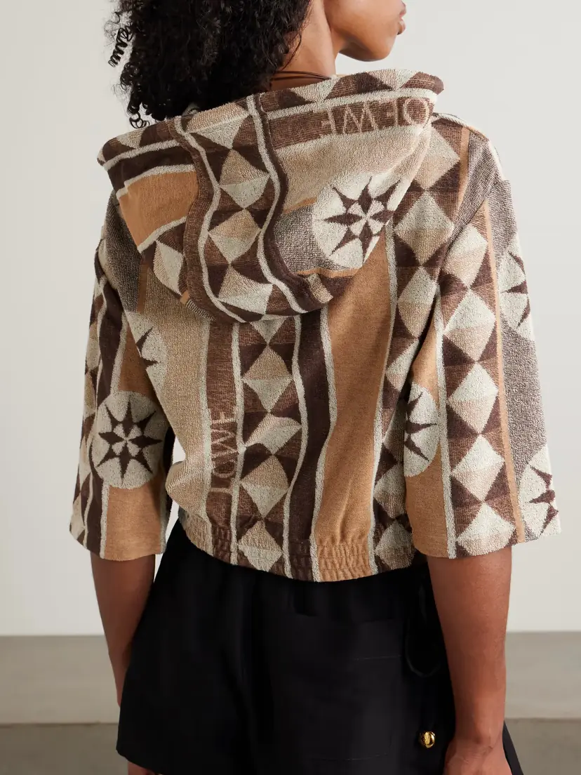 Loewe + Paula's Ibiza Cropped Jacquard-woven Cotton-blend Terry Hoodie | Thumbnail 4