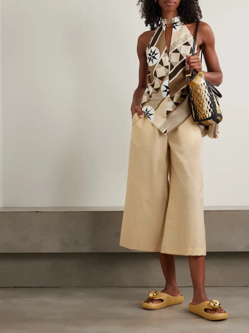 Loewe + Paula's Ibiza Embellished Cutout Printed Silk-twill Halterneck Top | Thumbnail 2 Loewe + Paula's Ibiza Embellished Cutout Printed Silk-twill Halterneck Top | Thumbnail 2