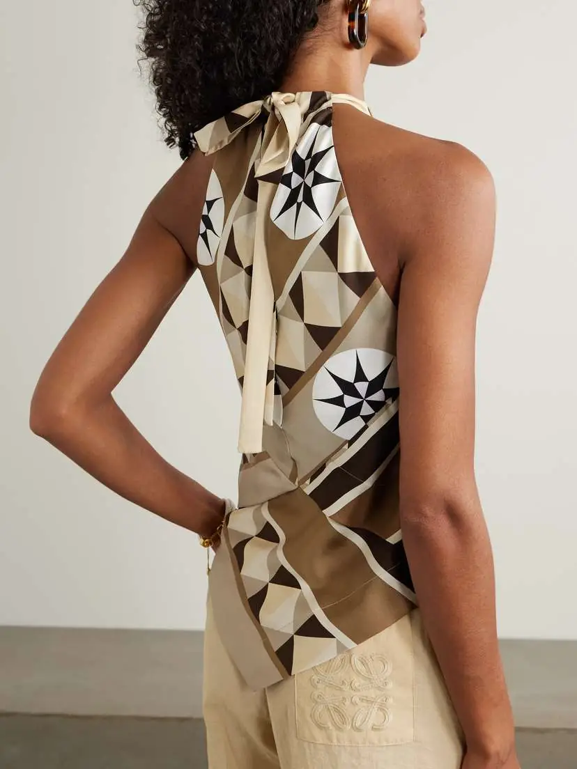Loewe + Paula's Ibiza Embellished Cutout Printed Silk-twill Halterneck Top | Thumbnail 3 Loewe + Paula's Ibiza Embellished Cutout Printed Silk-twill Halterneck Top | Thumbnail 3