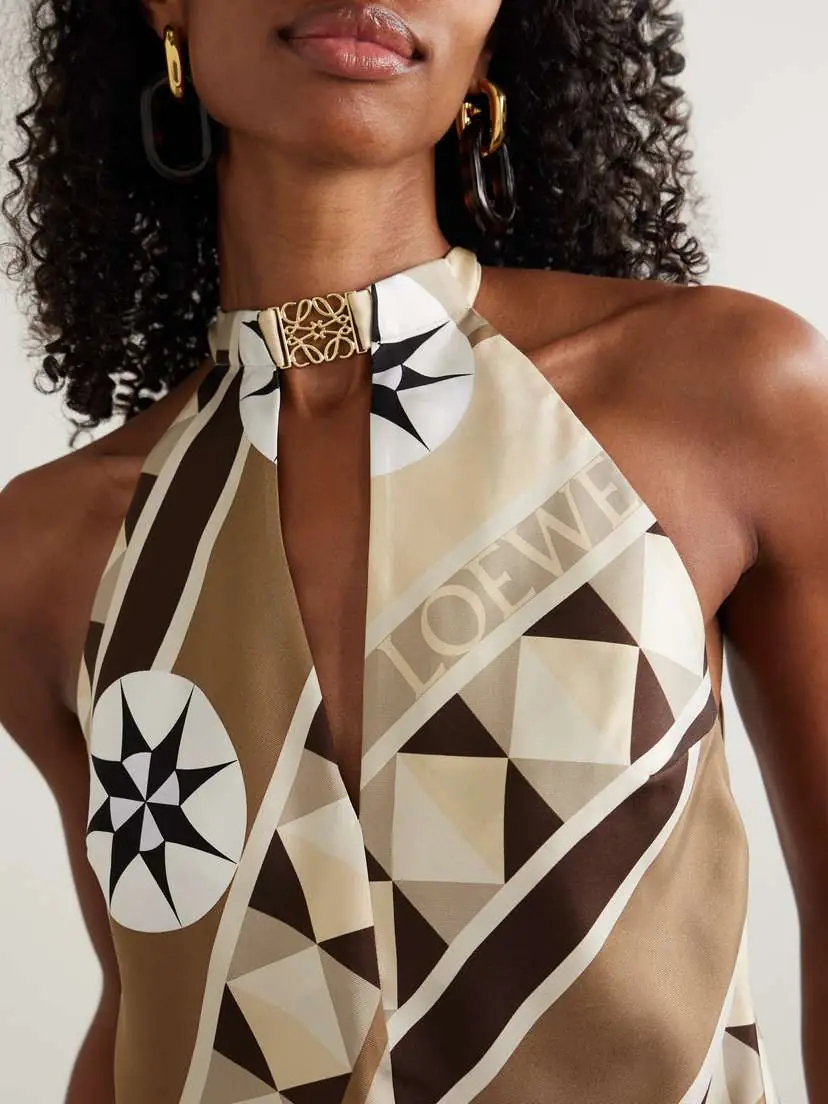Loewe + Paula's Ibiza Embellished Cutout Printed Silk-twill Halterneck Top | Thumbnail 5 Loewe + Paula's Ibiza Embellished Cutout Printed Silk-twill Halterneck Top | Thumbnail 5